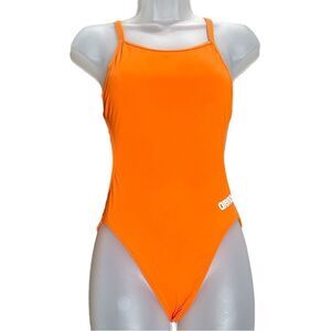Arena Neon Orange Full Piece Cut Out Exposed Back One Piece Bathing Suit